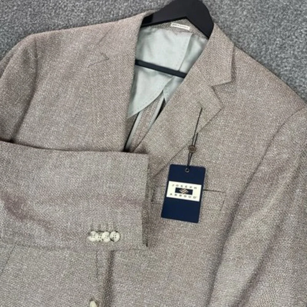JOSEPH‎ ABBOUD Mens Linen Unstructured Blazer 48L Beige Surgeon Cuff Summer $279